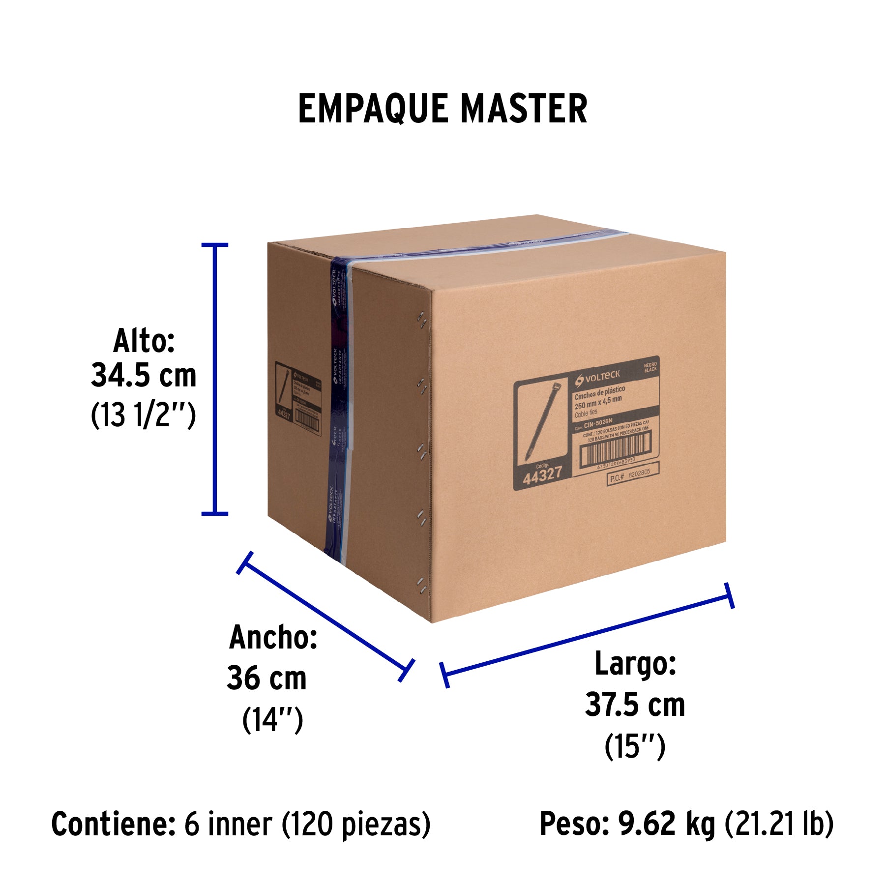 Bolsa con 50 cinchos plásticos 50 lb, 250x4.5 mm, negros | CIN-5025N | 44327