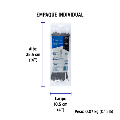 Bolsa con 50 cinchos plásticos 50 lb, 250x4.5 mm, negros | CIN-5025N | 44327