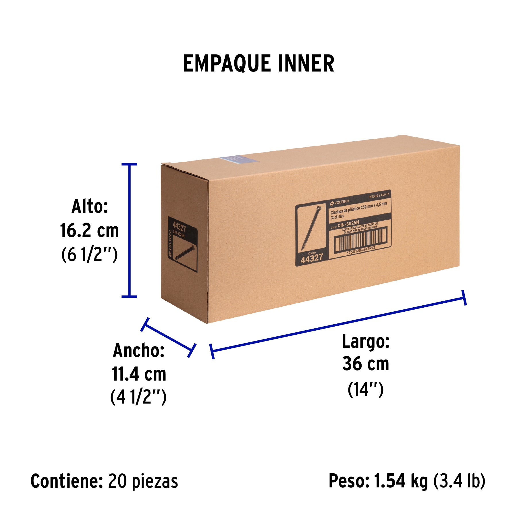 Bolsa con 50 cinchos plásticos 50 lb, 250x4.5 mm, negros | CIN-5025N | 44327