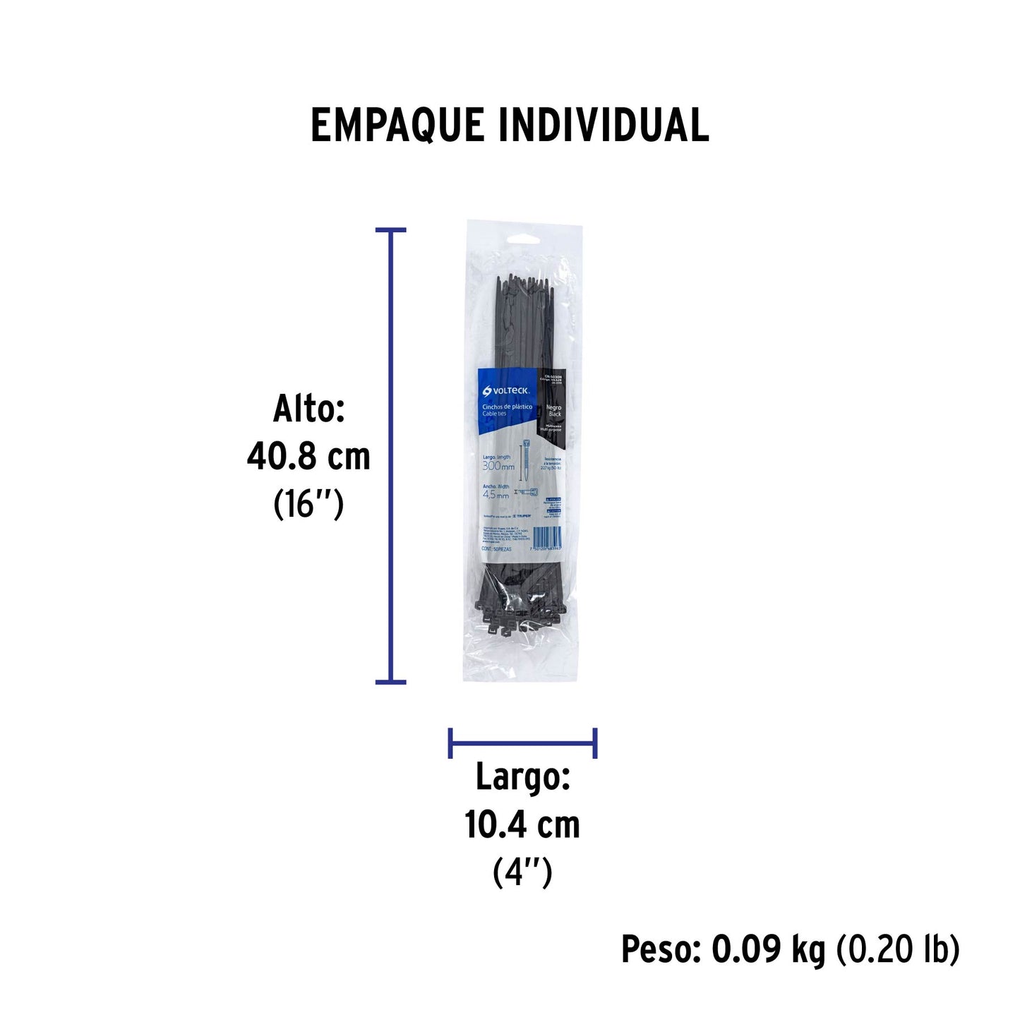 Bolsa con 50 cinchos plásticos 50 lb, 300x4.5 mm, negros | CIN-5030N | 44328