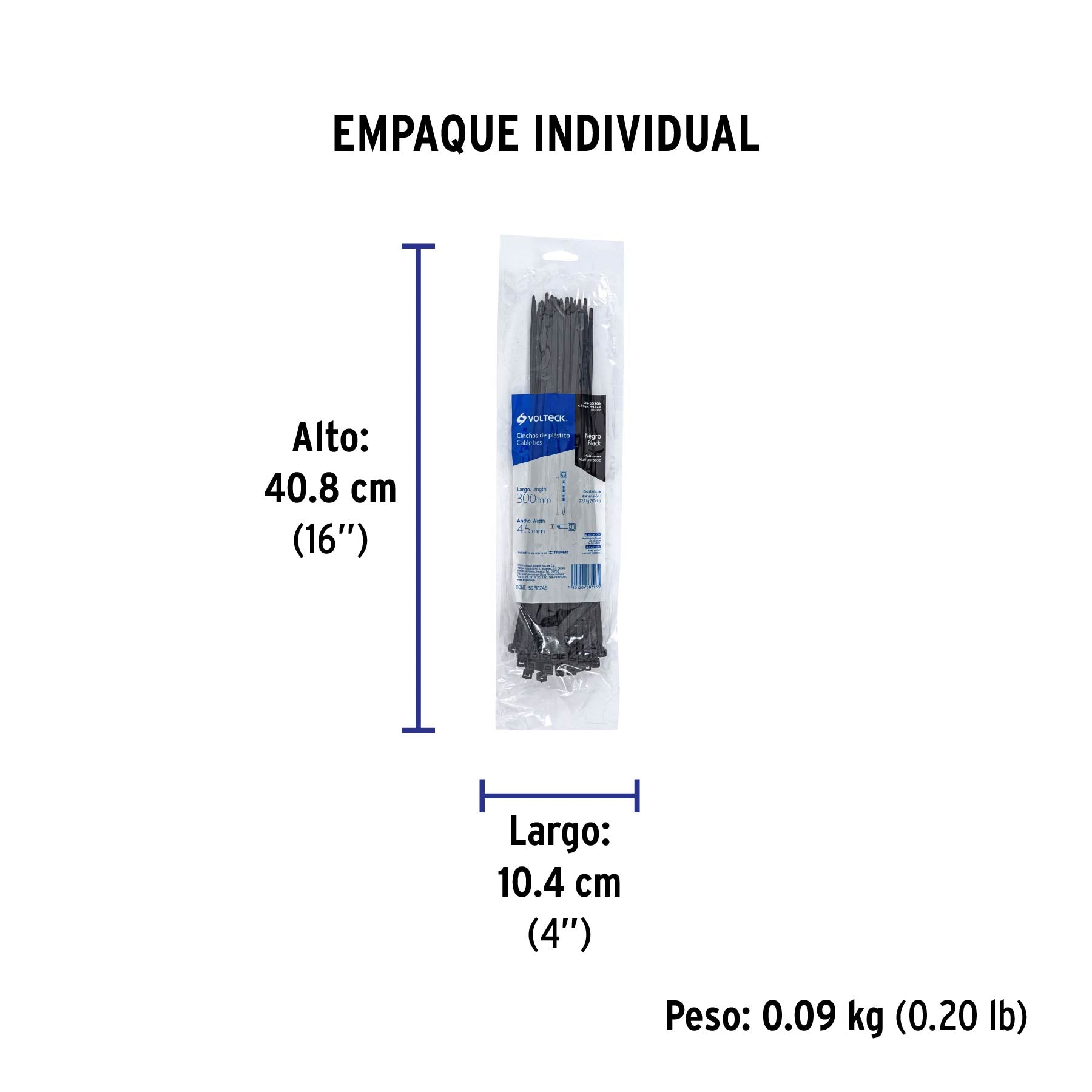 Bolsa con 50 cinchos plásticos 50 lb, 300x4.5 mm, negros | CIN-5030N | 44328