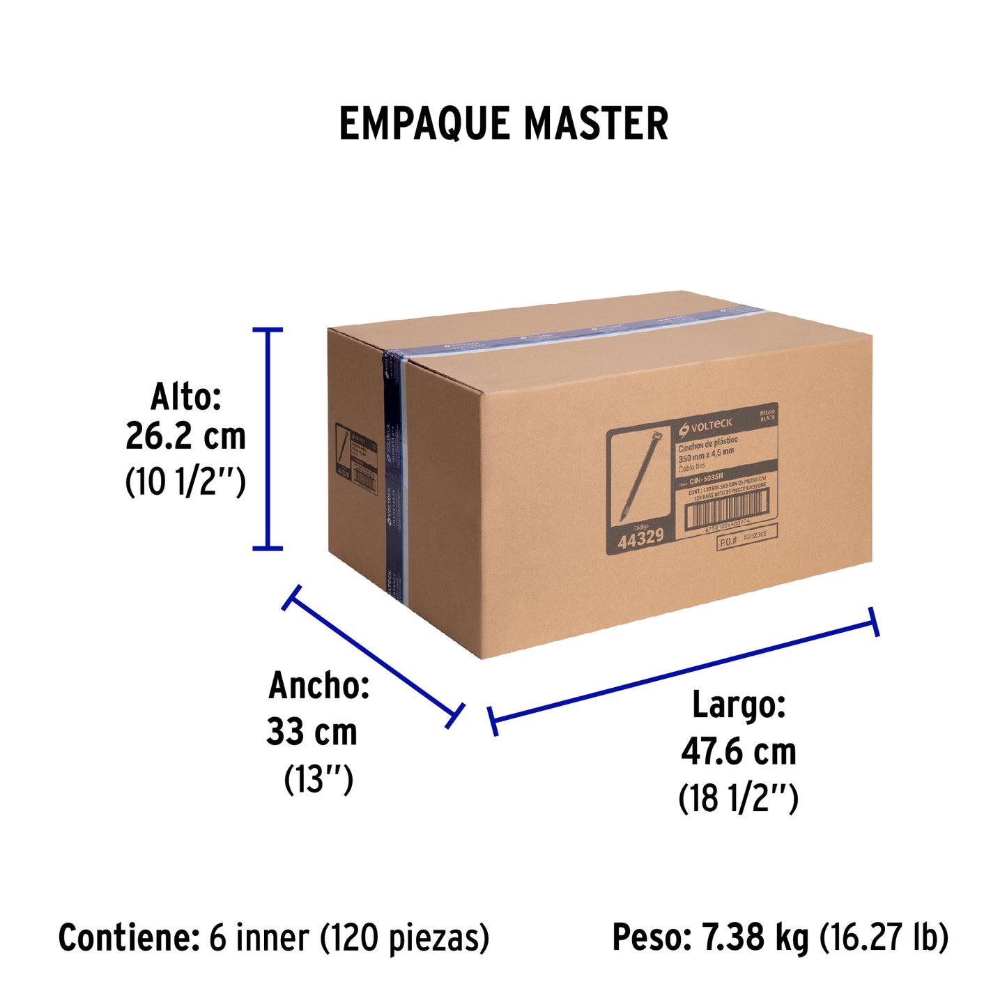 Bolsa con 25 cinchos plásticos 50 lb, 350x4.5 mm, negros | CIN-5035N | 44329