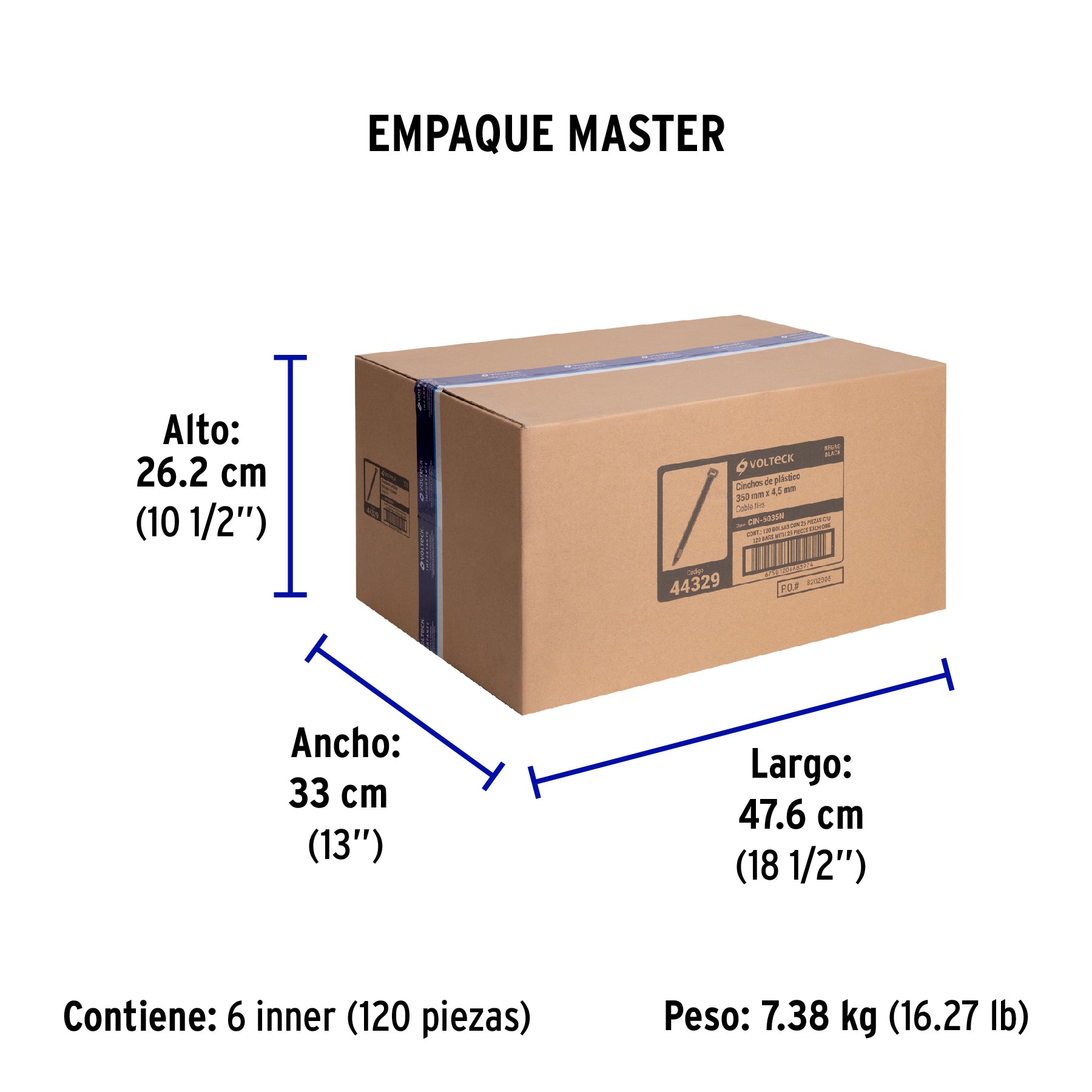 Bolsa con 25 cinchos plásticos 50 lb, 350x4.5 mm, negros | CIN-5035N | 44329