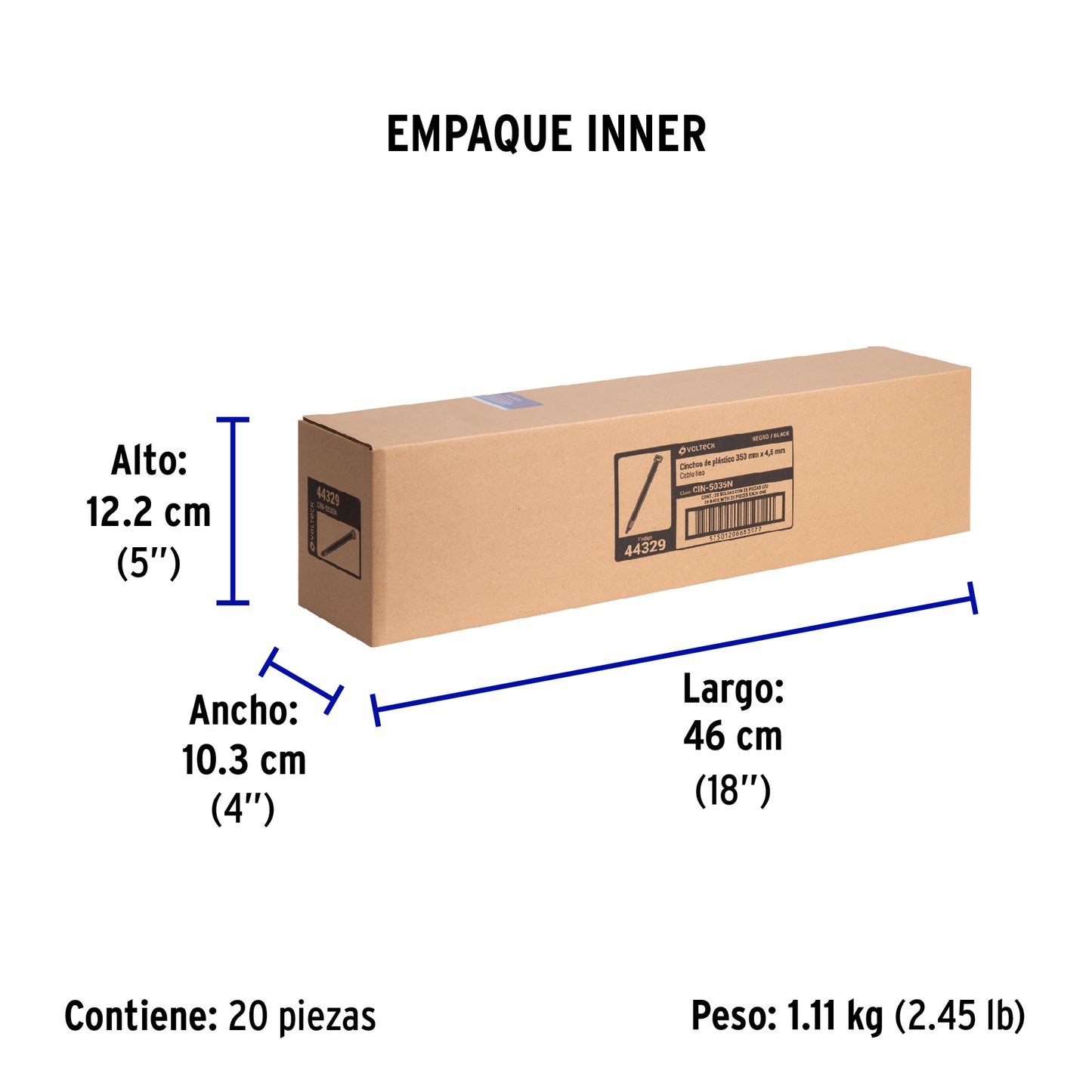 Bolsa con 25 cinchos plásticos 50 lb, 350x4.5 mm, negros | CIN-5035N | 44329