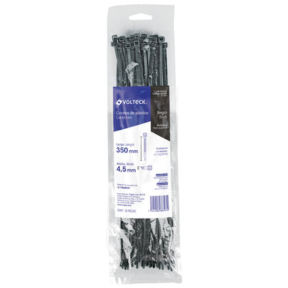 Bolsa con 25 cinchos plásticos 50 lb, 350x4.5 mm, negros | CIN-5035N | 44329