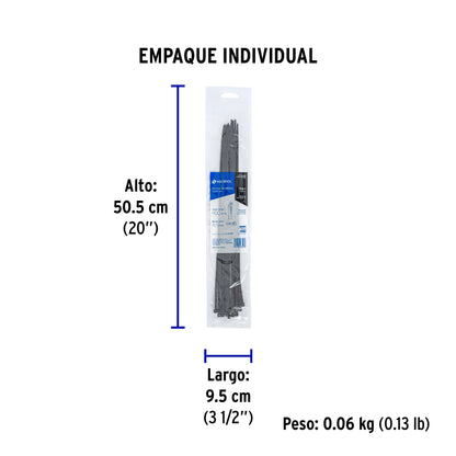 Bolsa con 25 cinchos plásticos 50 lb, 400x4.5 mm, negros | CIN-5040N | 44330