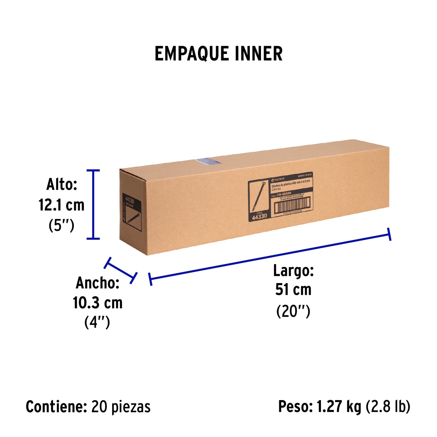 Bolsa con 25 cinchos plásticos 50 lb, 400x4.5 mm, negros | CIN-5040N | 44330