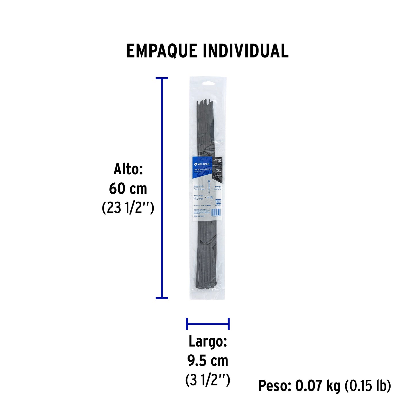Bolsa con 25 cinchos plásticos 50 lb, 500x4.5 mm, negros | CIN-5050N | 44331