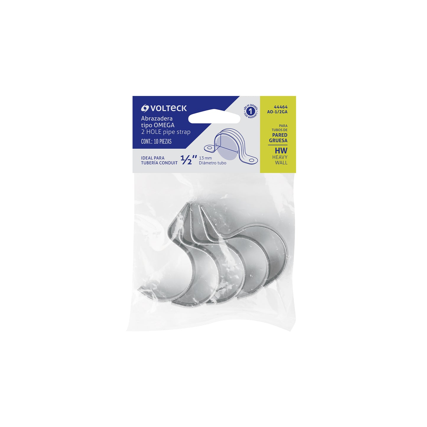 Bolsa c/10 abrazaderas tipo omega 1/2' p/tubo pared gruesa | AO-1/2GA | 44464