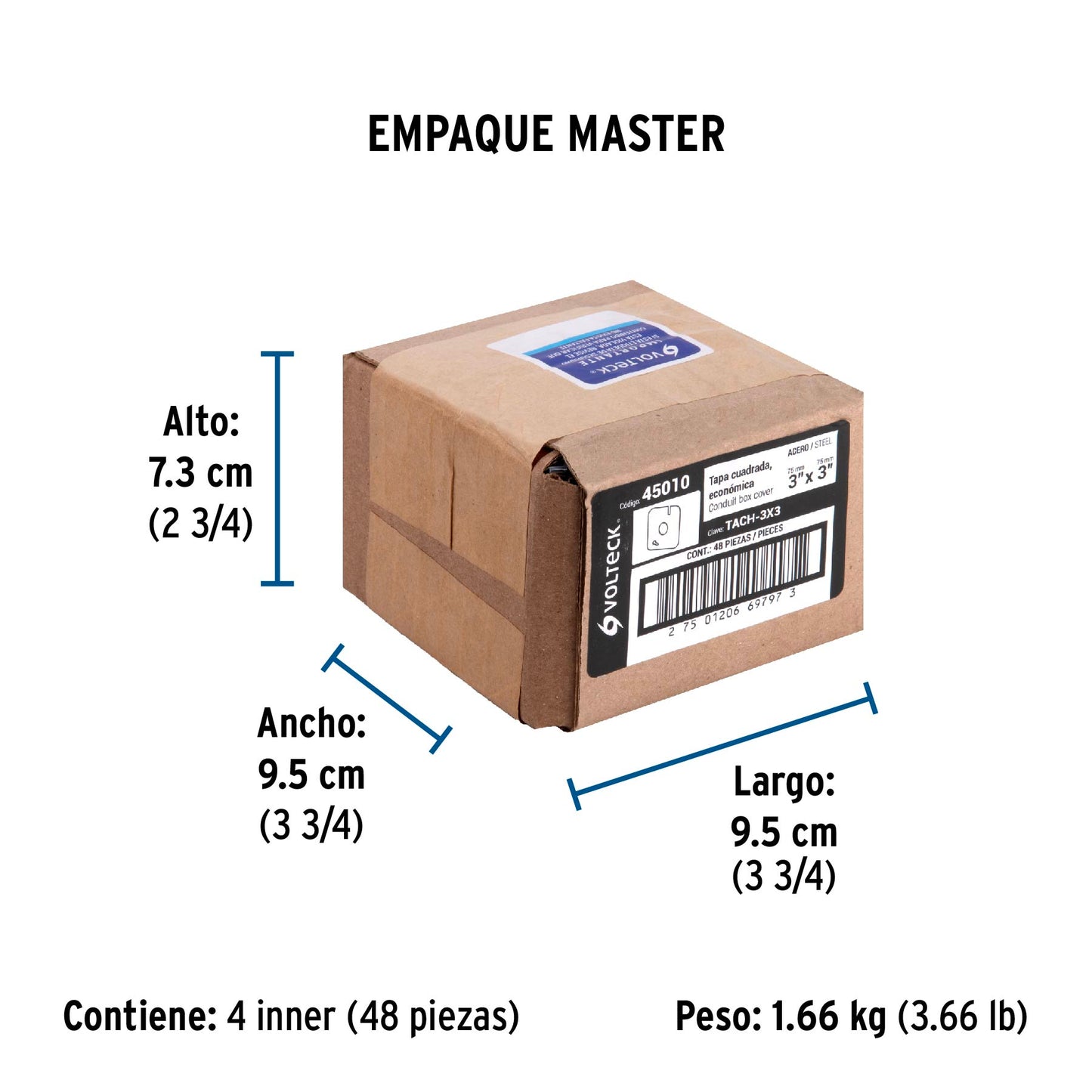 Tapa de 3' x 3' para caja cuadrada económica, Volteck | TACH-3X3 | 45010