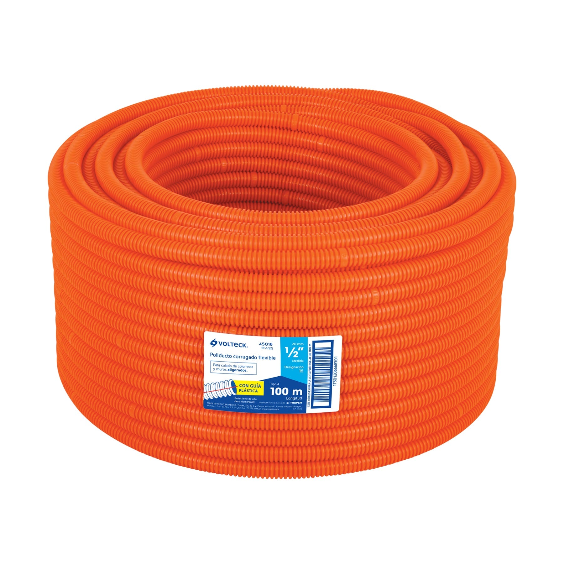Metro de poliducto 1/2' corrugado flex. c/guía, rollo 100 m | PF-1/2G | 45016