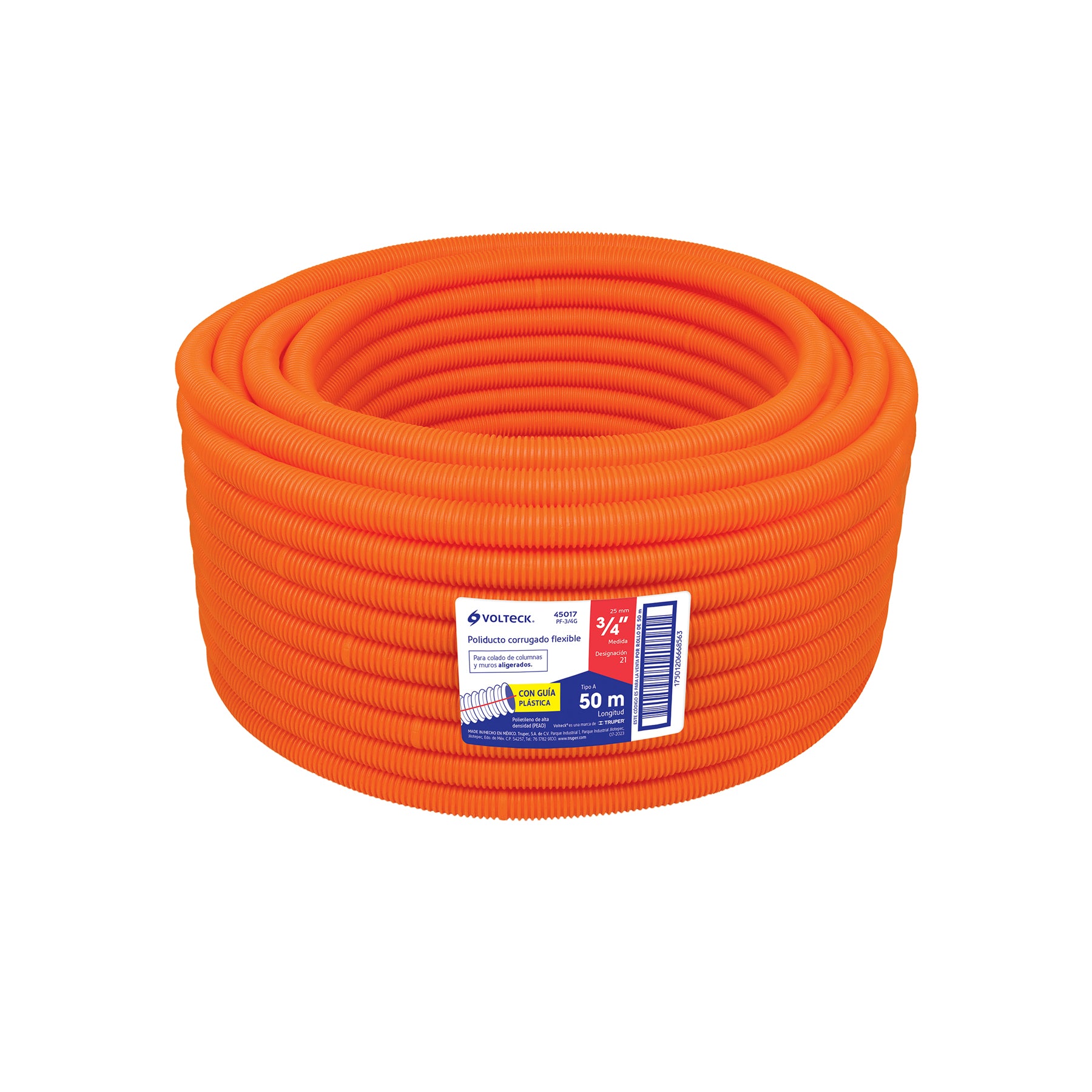Metro de poliducto 3/4' corrugado flex. c/guía, rollo 50 m | PF-3/4G | 45017