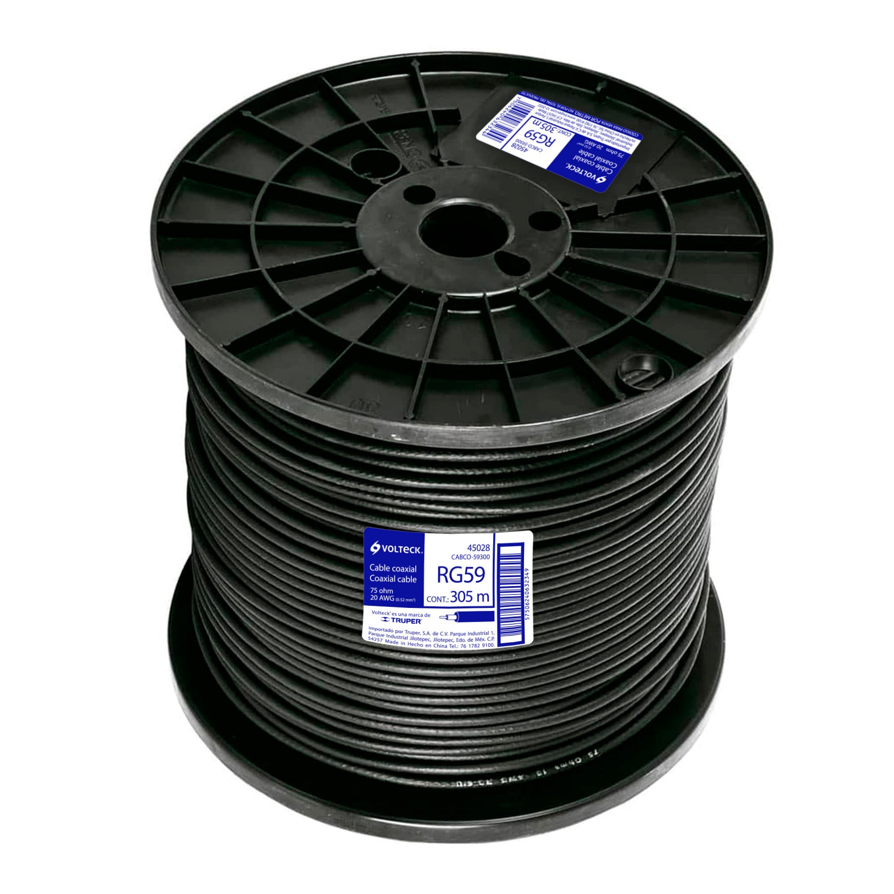Metro de cable coaxial RG59 en carrete de 305 m, Volteck | CABCO-59300 | 45028