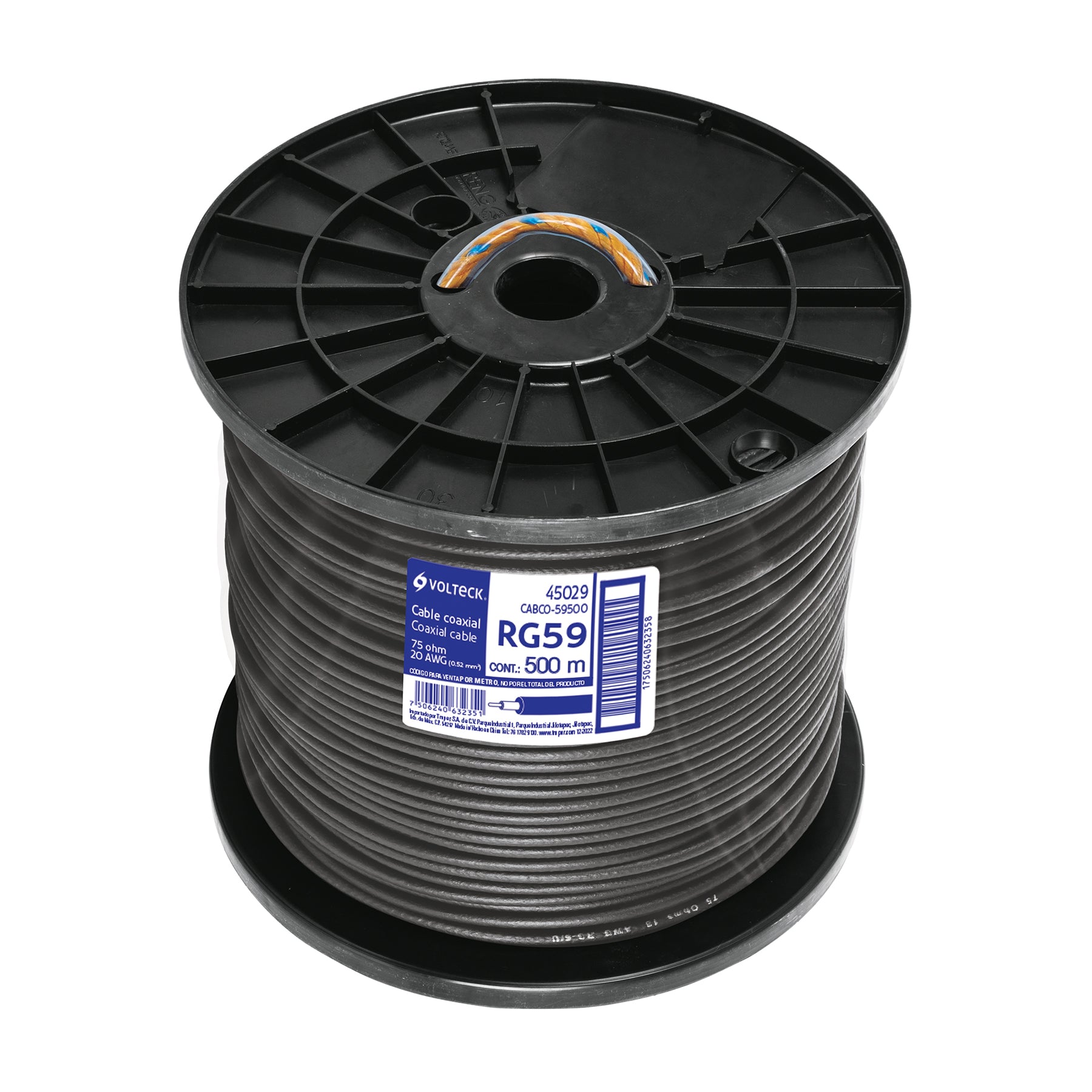 Metro de cable coaxial RG59 en carrete de 500 m, Volteck | CABCO-59500 | 45029