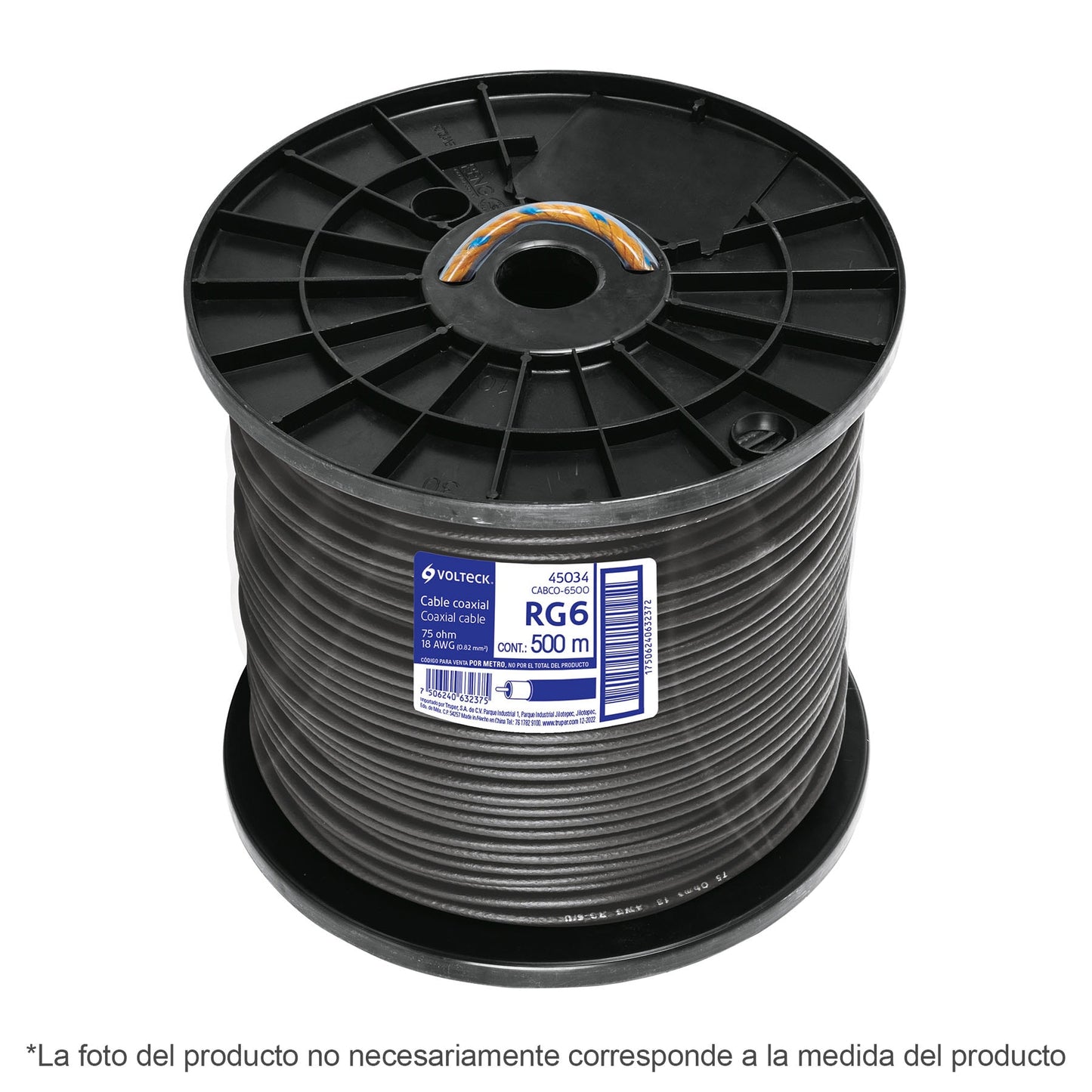 Metro de cable coaxial RG6 en carrete de 305 m, Volteck | CABCO-6300 | 45030