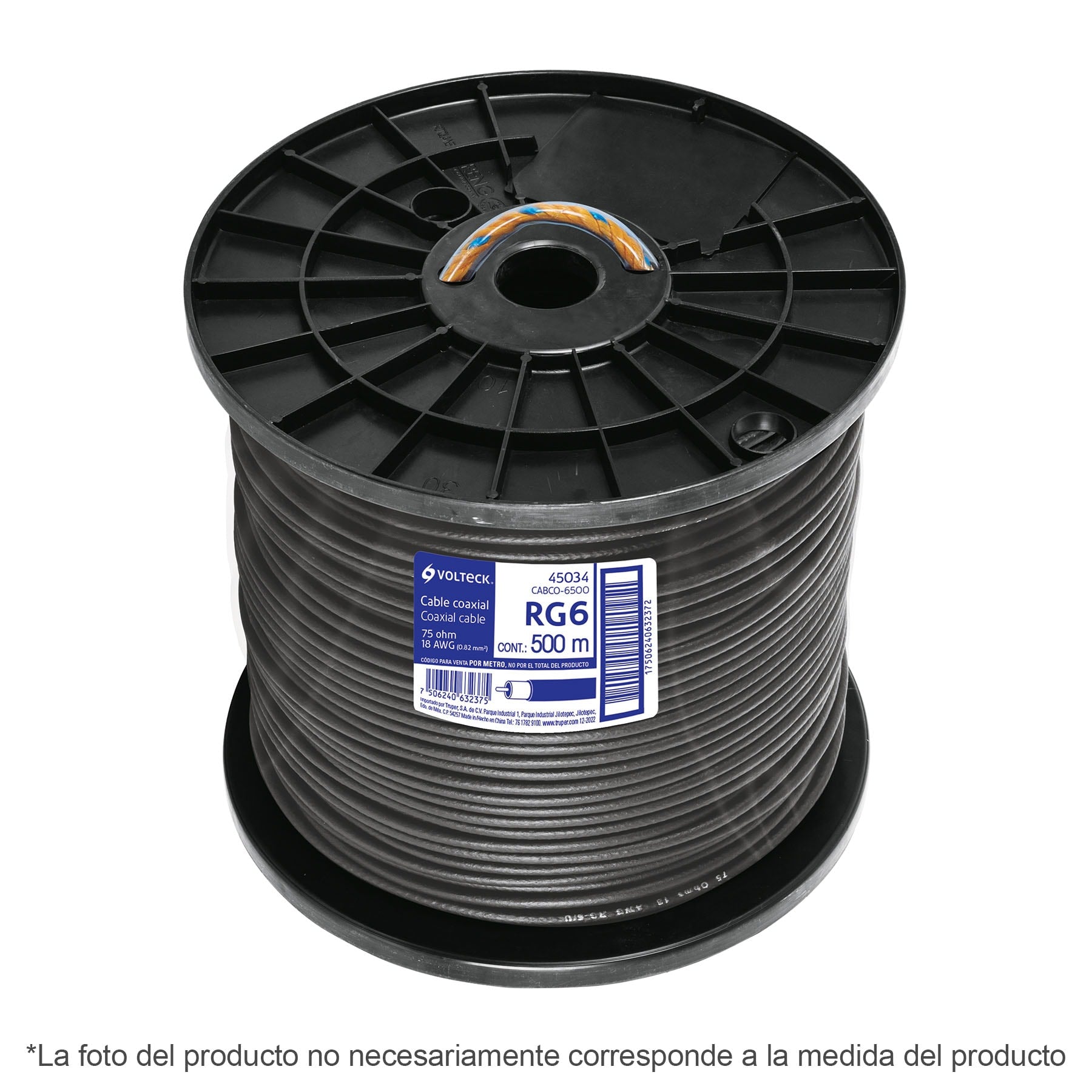 Metro de cable coaxial RG6 en carrete de 305 m, Volteck | CABCO-6300 | 45030