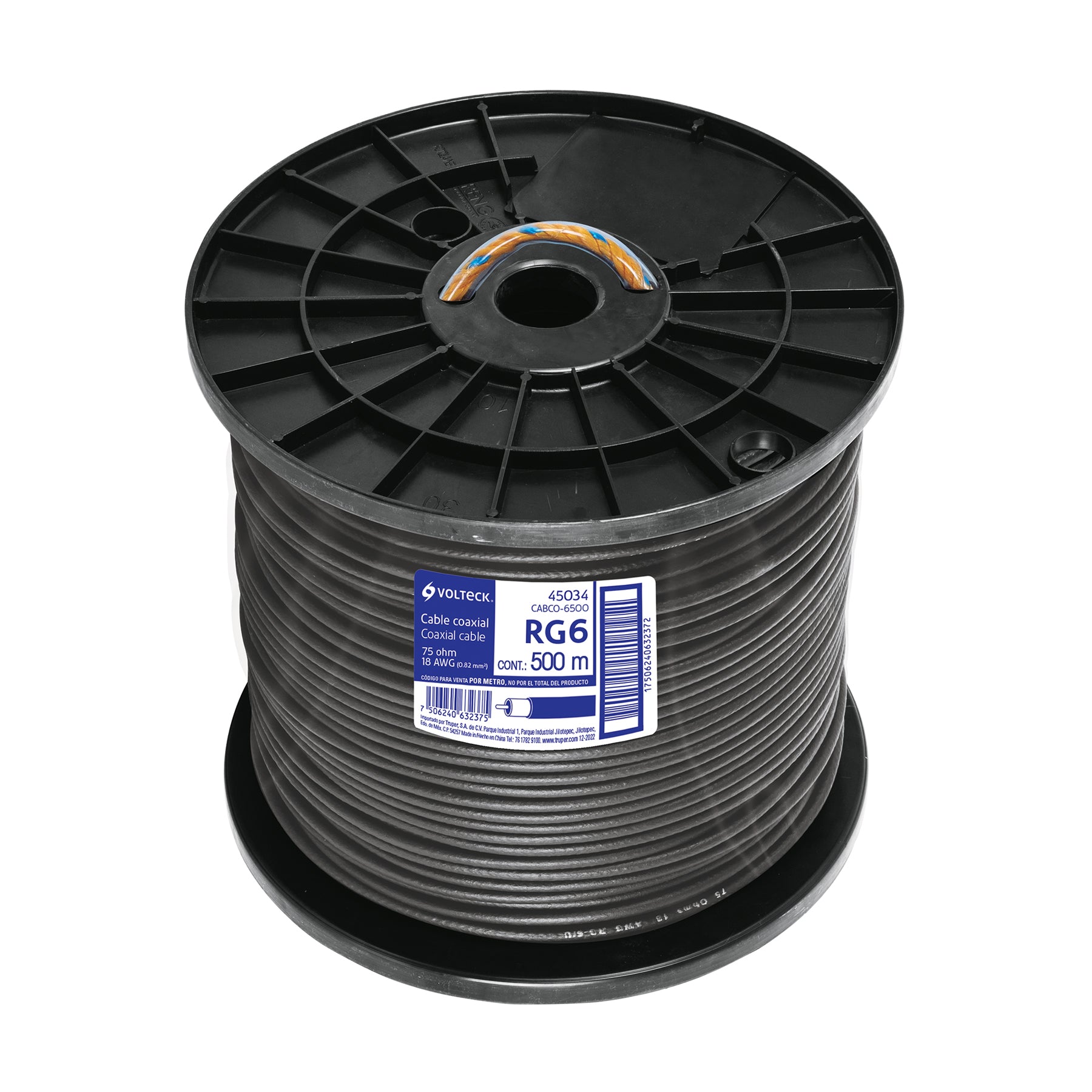 Metro de cable coaxial RG6 en carrete de 500 m, Volteck | CABCO-6500 | 45034