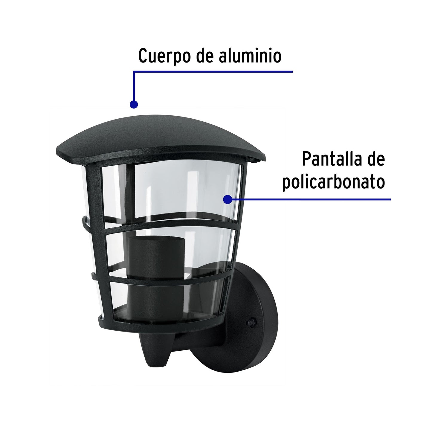 Arbotante tipo farol moderno soportado p/exteriores, negro | ARB-105S | 45092