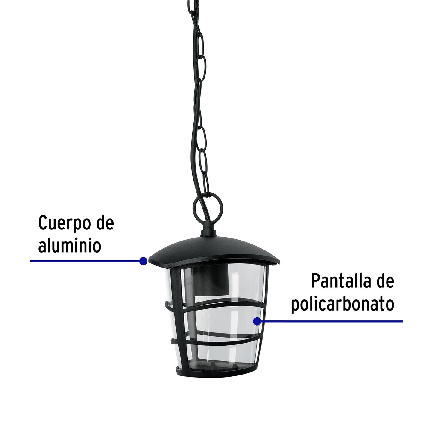 Arbotante tipo farol moderno colgante para exteriores, negro | COL-103S | 45094