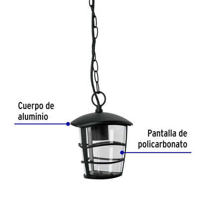 Arbotante tipo farol moderno colgante para exteriores, negro | COL-103S | 45094