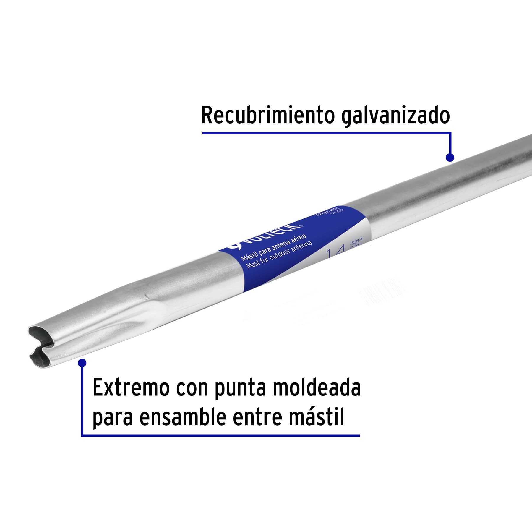Mástil de 2.8 m para antena aérea, Volteck | MAST-280 | 45110