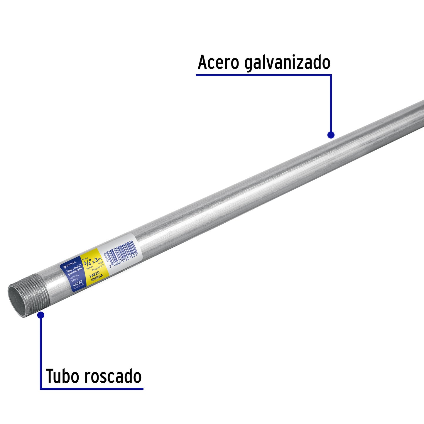 Tubo Conduit 3/4' pared gruesa (1.6 mm), et. amarilla, 3 m | TC-3/4-GA | 45287