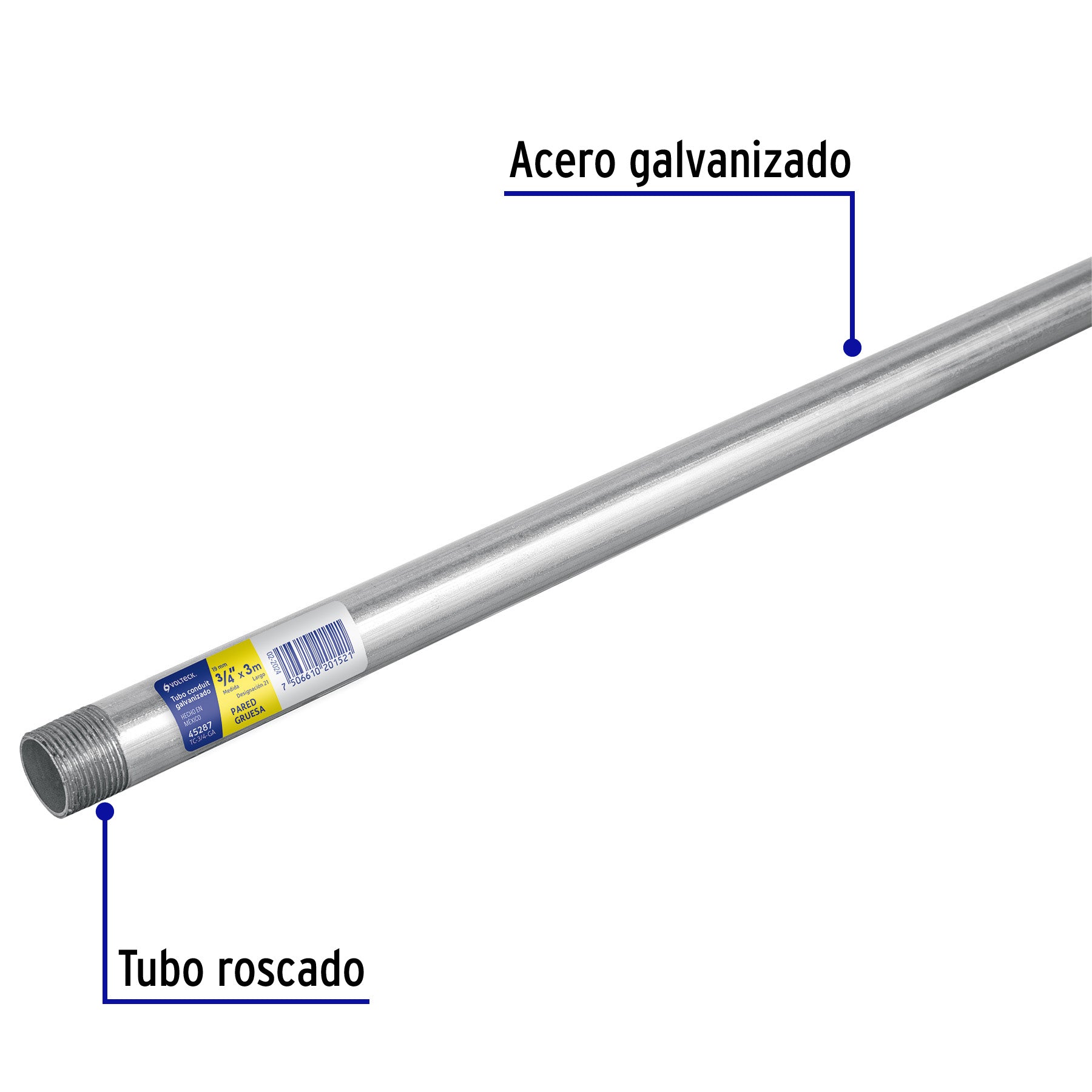 Tubo Conduit 3/4' pared gruesa (1.6 mm), et. amarilla, 3 m | TC-3/4-GA | 45287