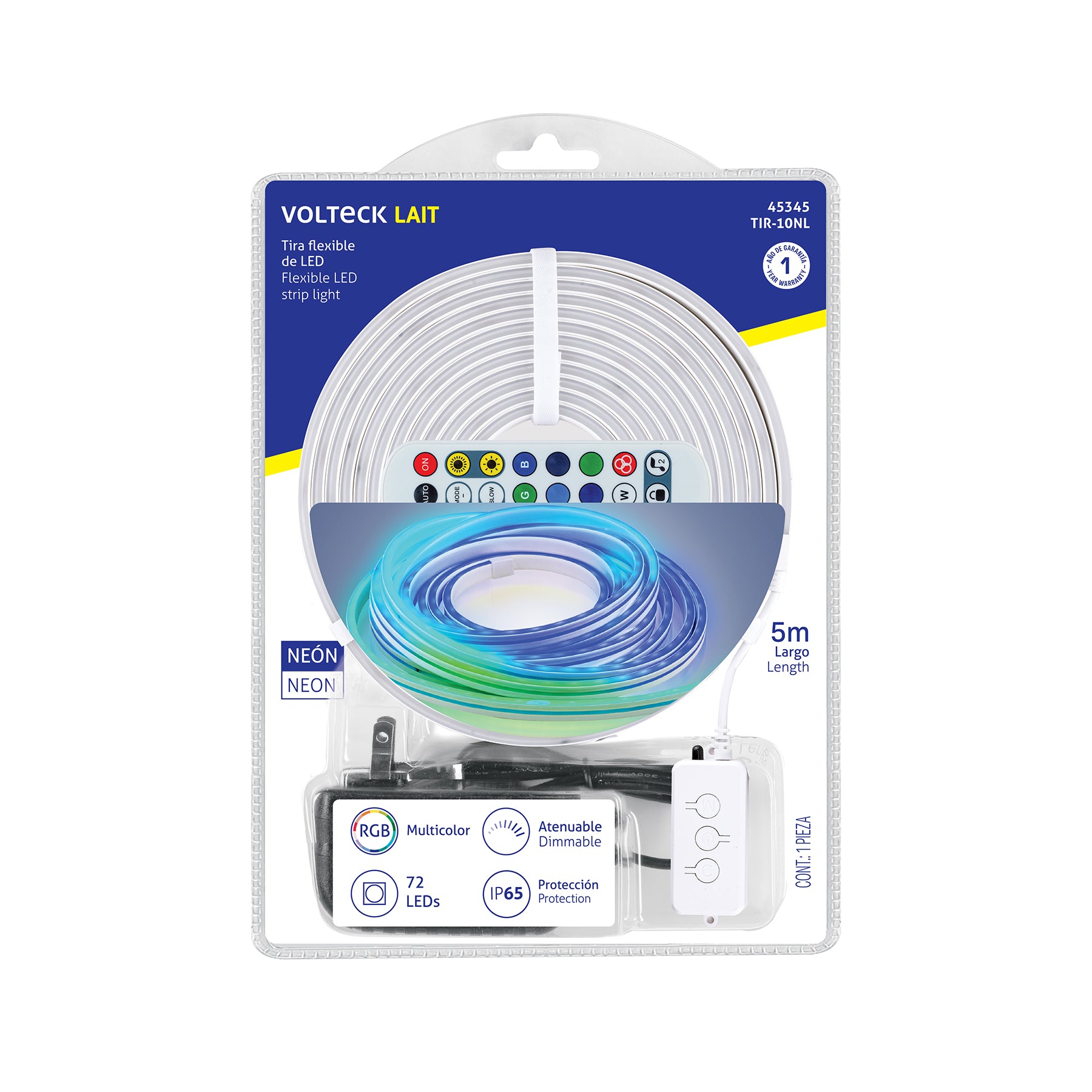 Tira Flexible de LED multicolor RGB Neón, 5 m, VOLTECK | TIR-10NL | 45345