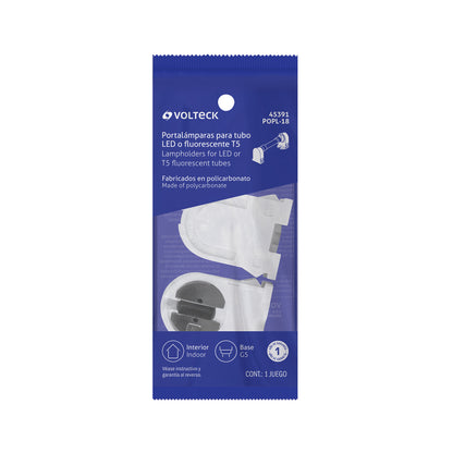 Bolsa 2 pz portalámparas p/tubo LED y fluorescente, base G5 | POPL-18 | 45391