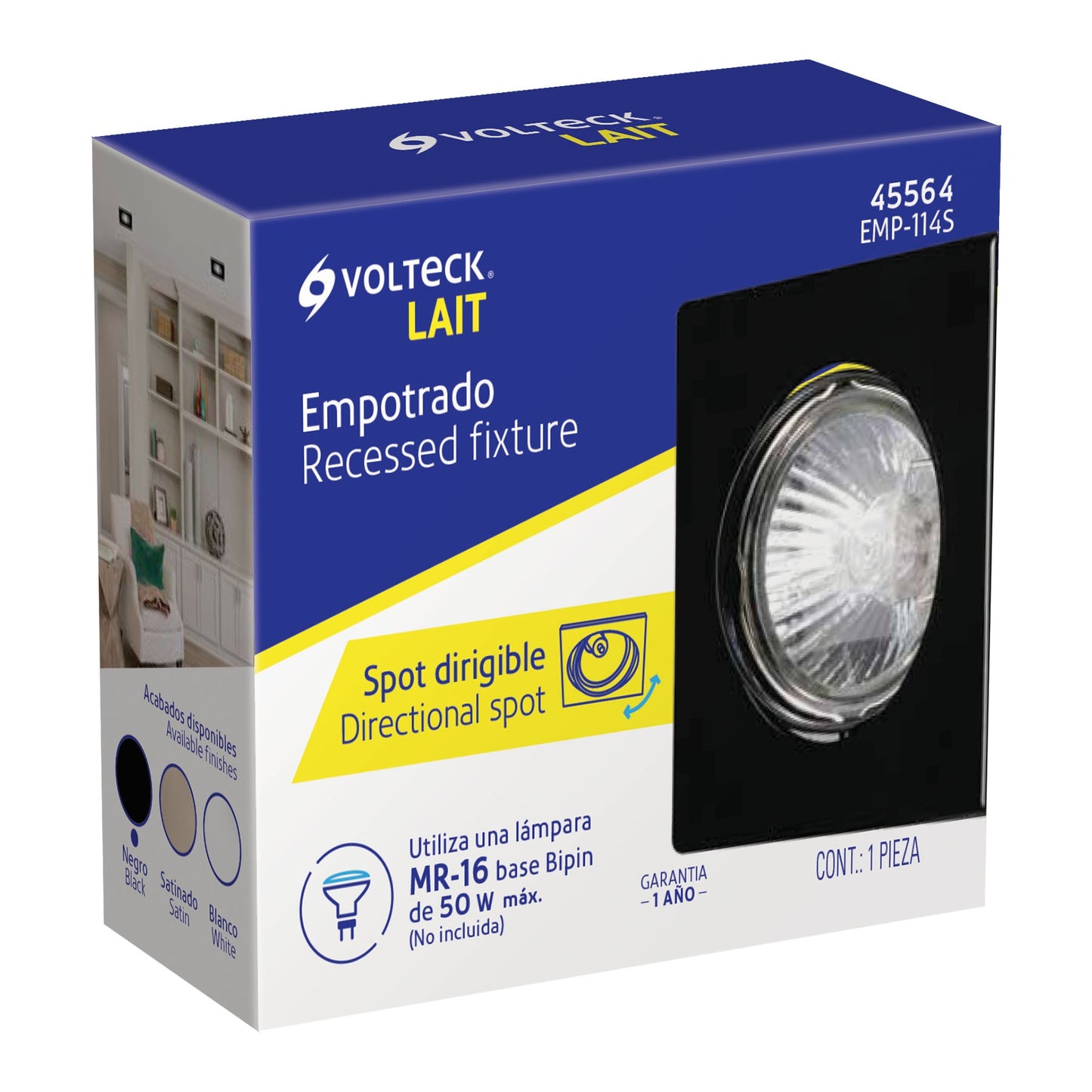 Luminario cuadrado negro spot dirigible, lámpara no incluida | EMP-114S | 45564