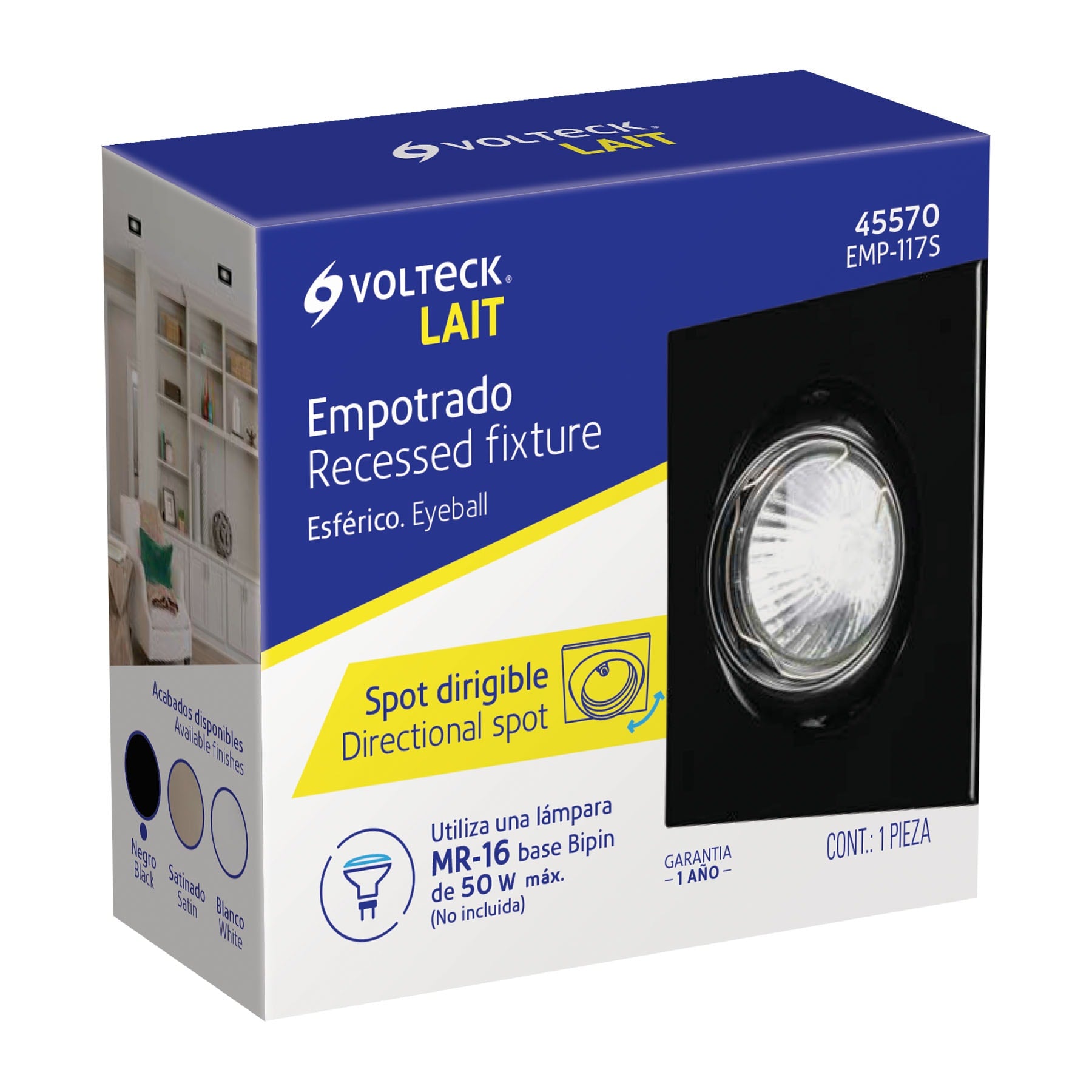 Luminario cuadrado negro spot esférico, lámpara no incluida | EMP-117S | 45570