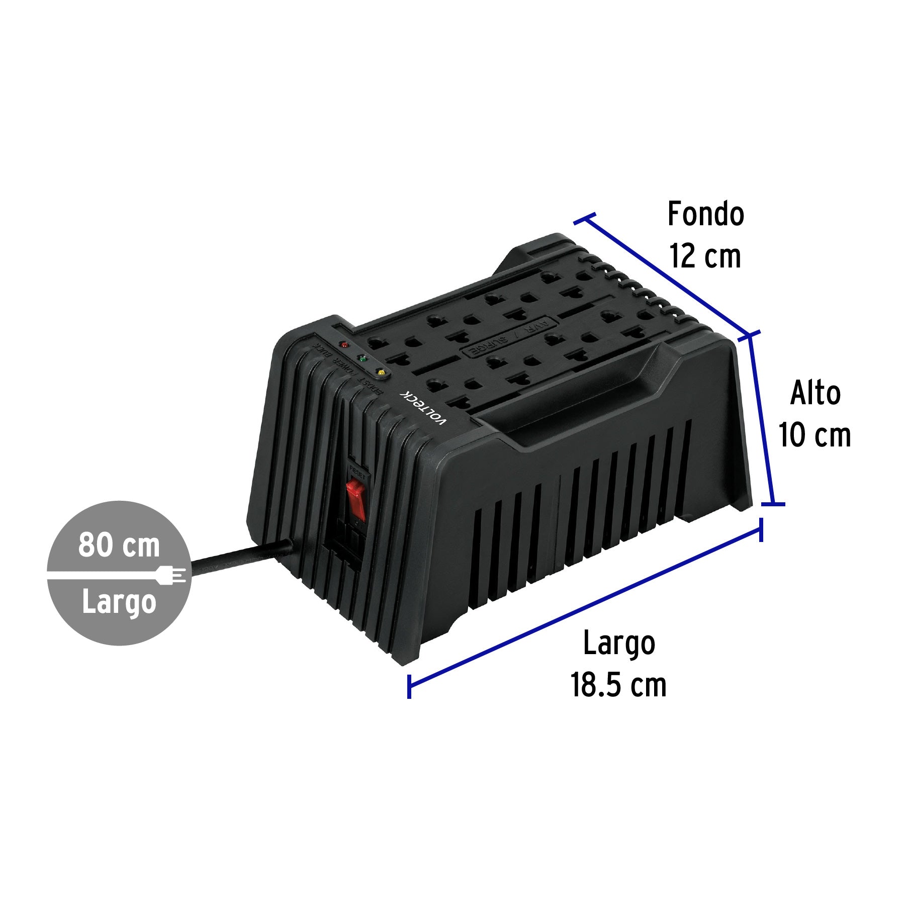 Regulador de voltaje de 1200 VA / 600 W 8 contactos, Volteck | RV-1200 | 45573