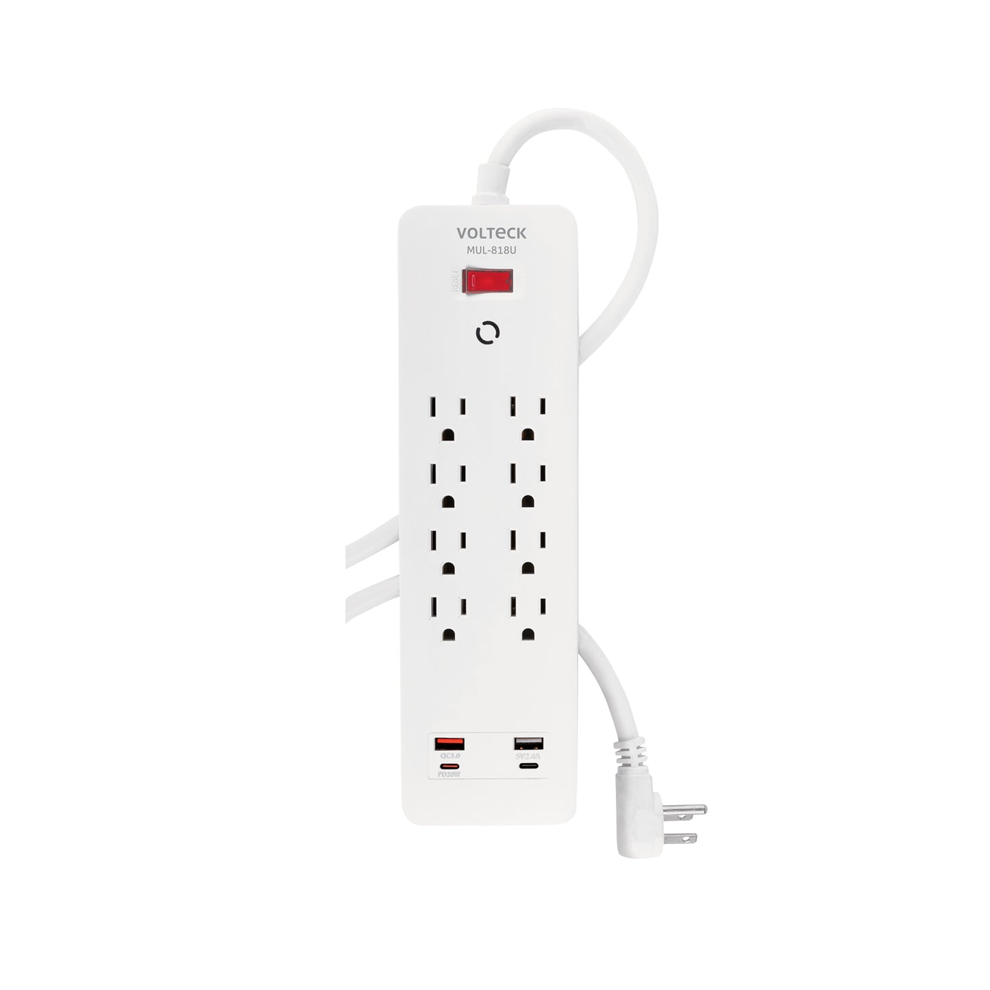 Multicontacto 8 entradas, 2 USB A + 2 USB C, blanco, VOLTECK | MUL-818U | 45586