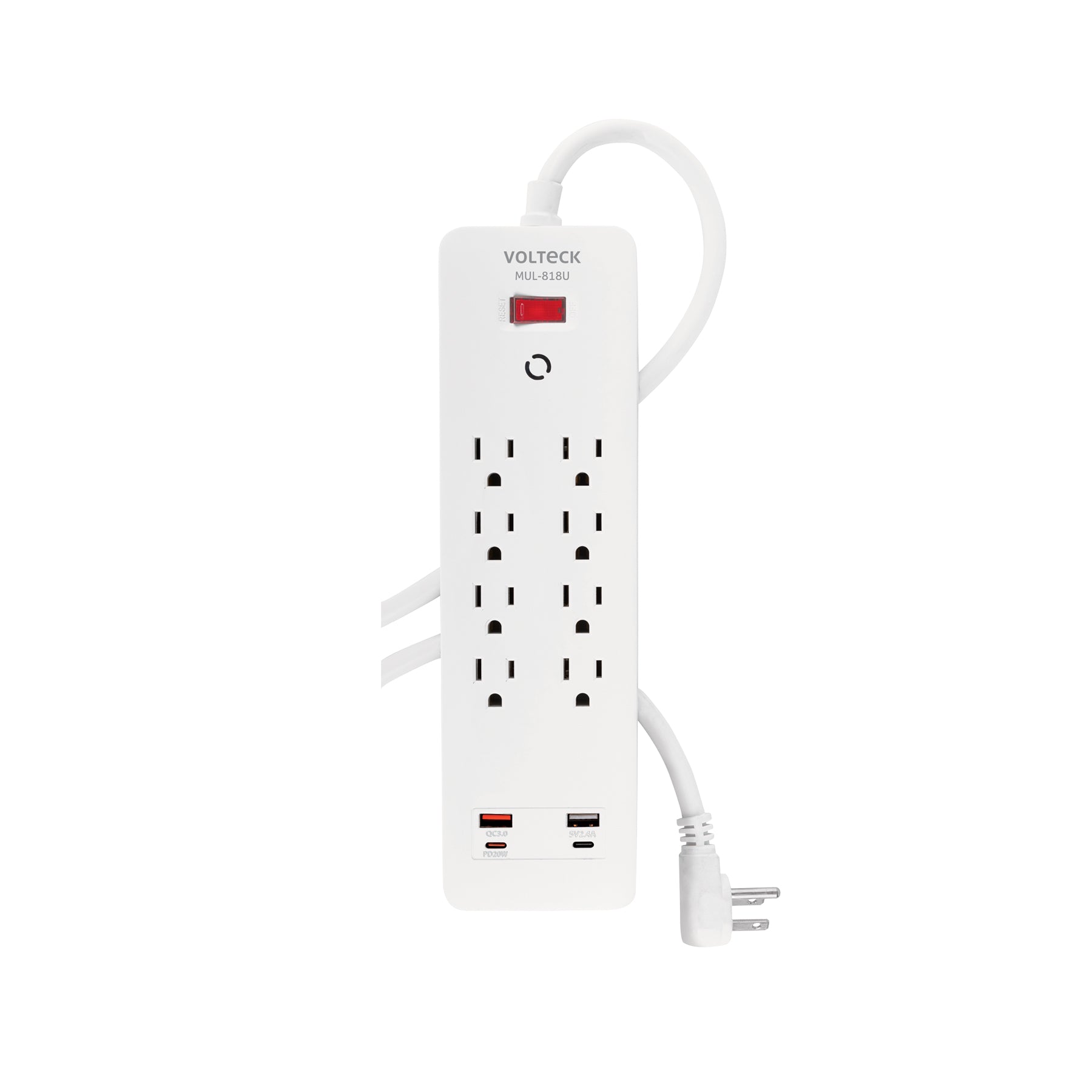 Multicontacto 8 entradas, 2 USB A + 2 USB C, blanco, VOLTECK | MUL-818U | 45586