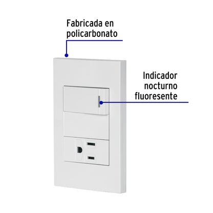 Placa armada 1 interruptor,1 contacto,1mod, Española, blanco | PA-APCO1-EB | 45590