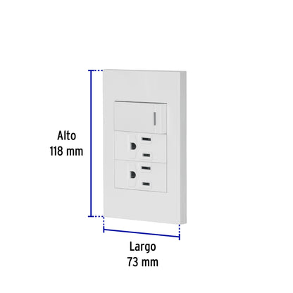 Placa armada 1 interruptor, 2 contactos,1mod,Española,blanco | PA-APCO-E3B | 45594
