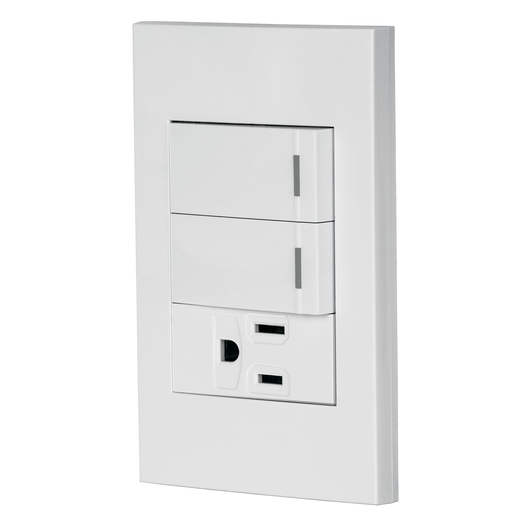 Placa armada 2 interruptores,1 contacto,1mod,Española,blanco | PA-APCO-E2B | 45597