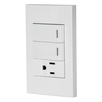 Placa armada 2 interruptores,1 contacto,1mod,Española,blanco | PA-APCO-E2B | 45597