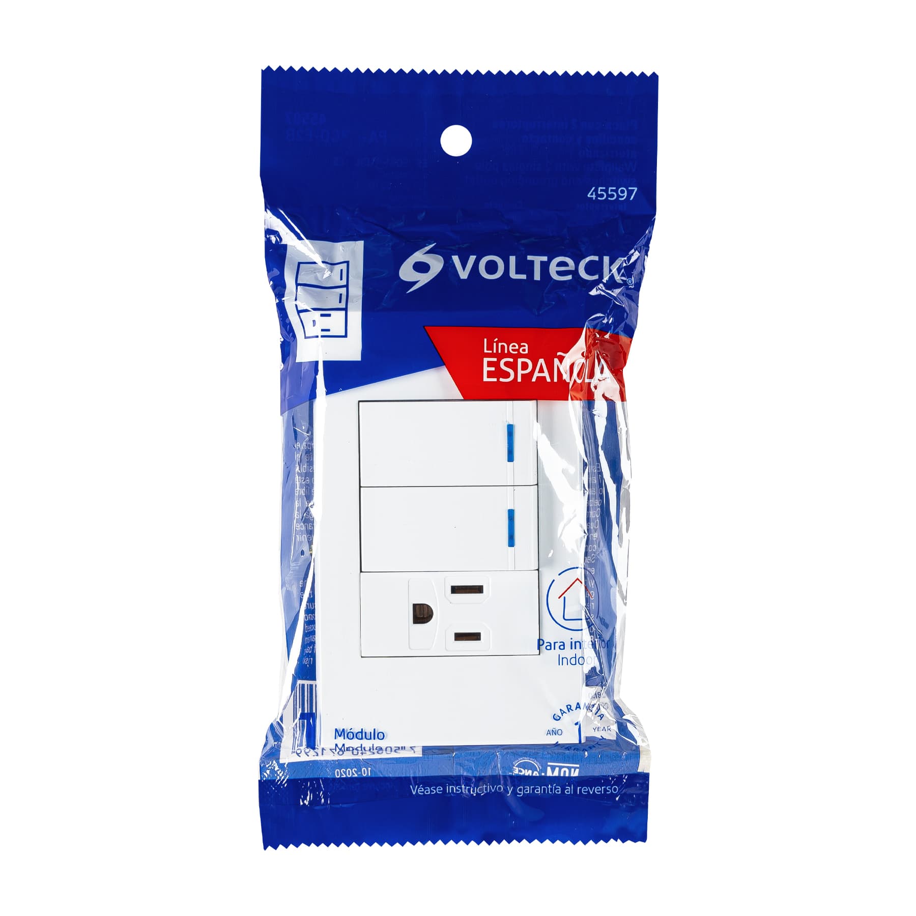 Placa armada 2 interruptores,1 contacto,1mod,Española,blanco | PA-APCO-E2B | 45597