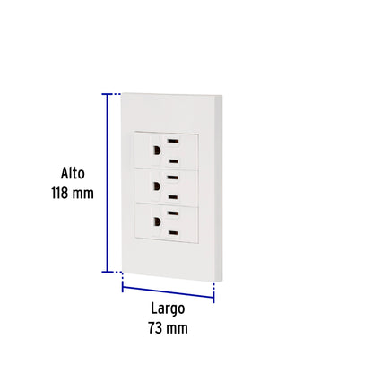Placa armada 3 contactos, 1 módulo, Española, blanco | PA-COTR-EB | 45598