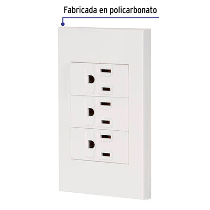 Placa armada 3 contactos, 1 módulo, Española, blanco | PA-COTR-EB | 45598