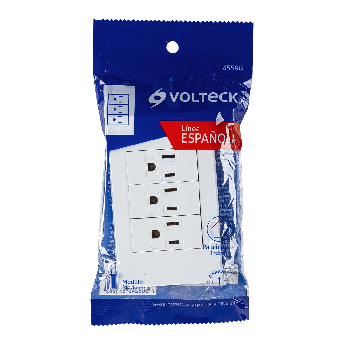 Placa armada 3 contactos, 1 módulo, Española, blanco | PA-COTR-EB | 45598