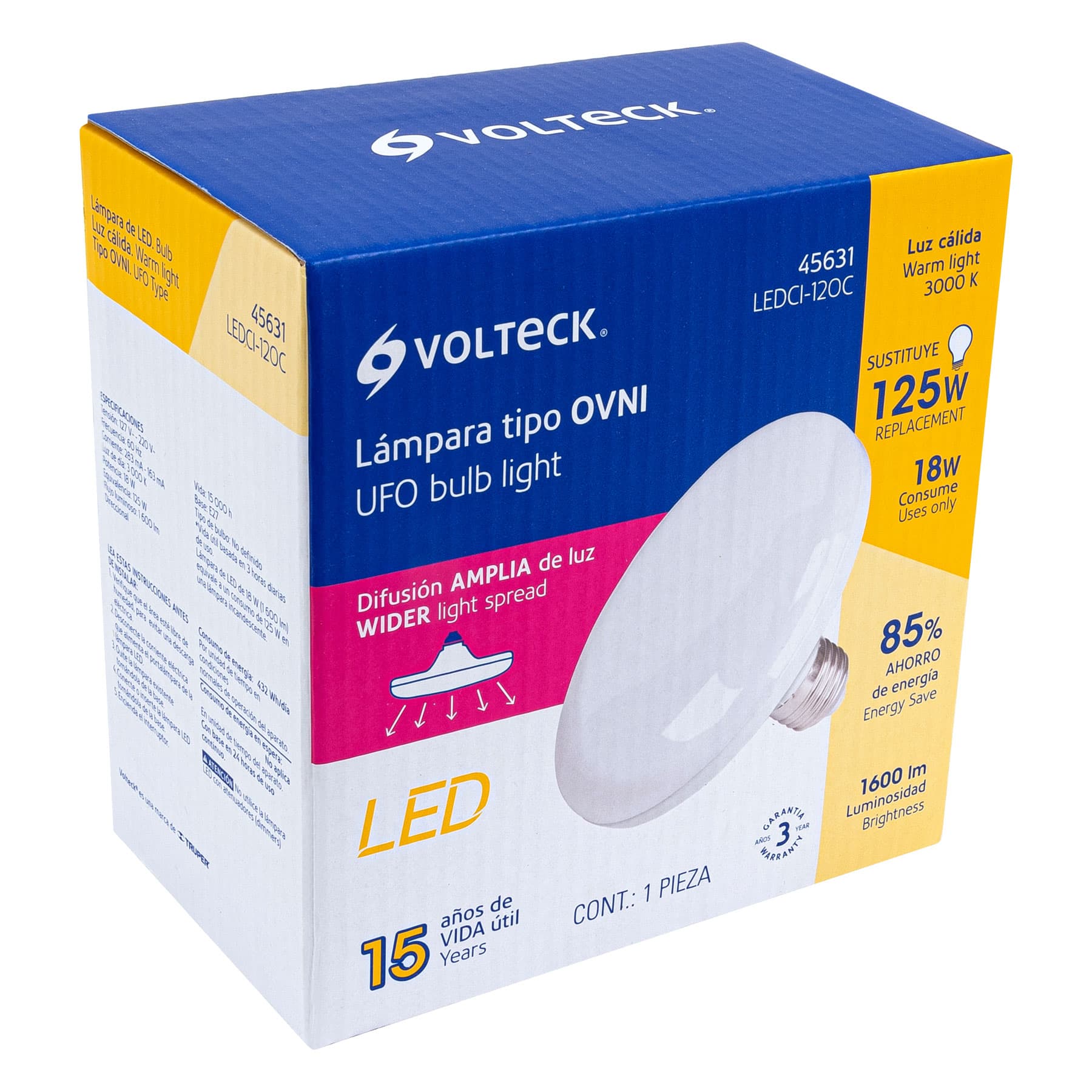 Lámpara LED tipo OVNI 18 W (equiv. 125 W), luz cálida, caja | LEDCI-120C | 45631