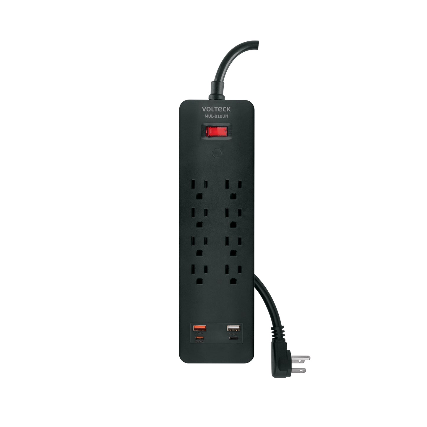 Multicontacto 8 entradas, 2 USB A + 2 USB C, negro, VOLTECK | MUL-818UN | 45661
