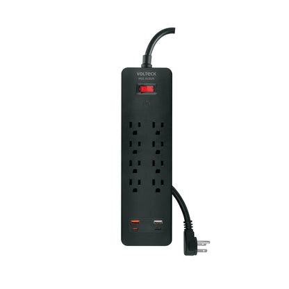 Multicontacto 8 entradas, 2 USB A + 2 USB C, negro, VOLTECK | MUL-818UN | 45661