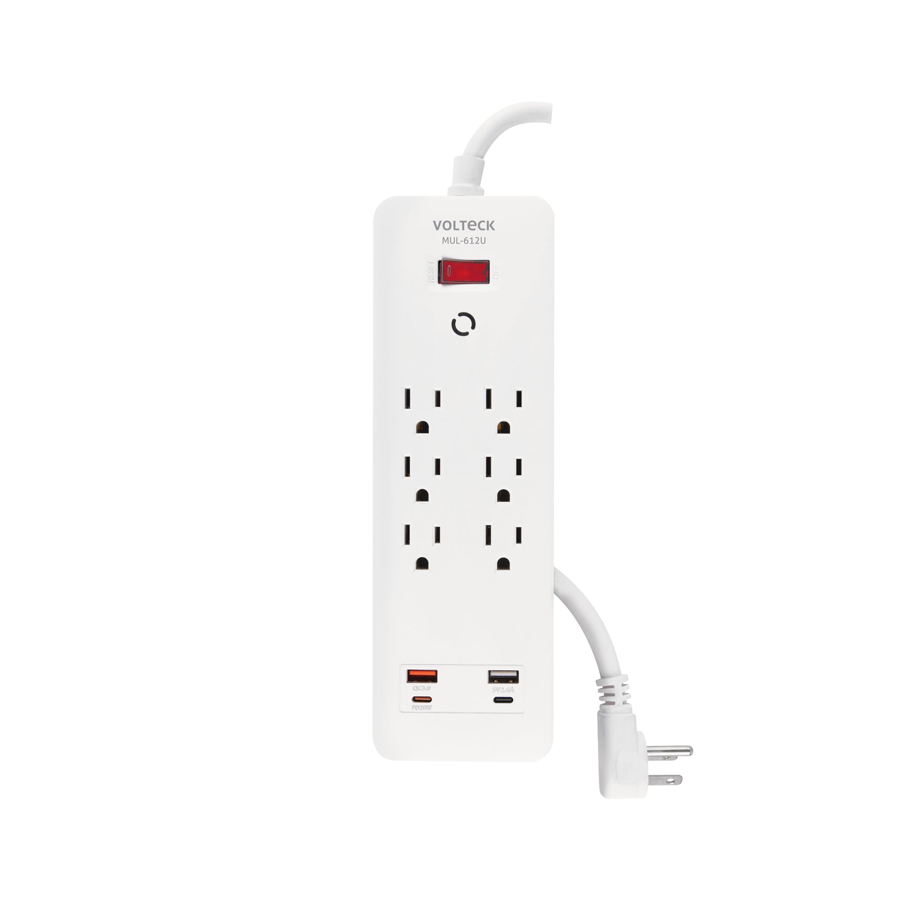 Multicontacto 6 entradas, 2 USB A + 2 USB C, blanco, VOLTECK | MUL-612U | 45662