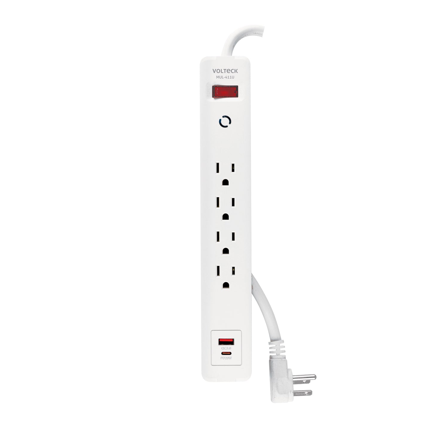 Multicontacto 4 entradas, 1 USB A + 1 USB C, blanco, VOLTECK | MUL-411U | 45664