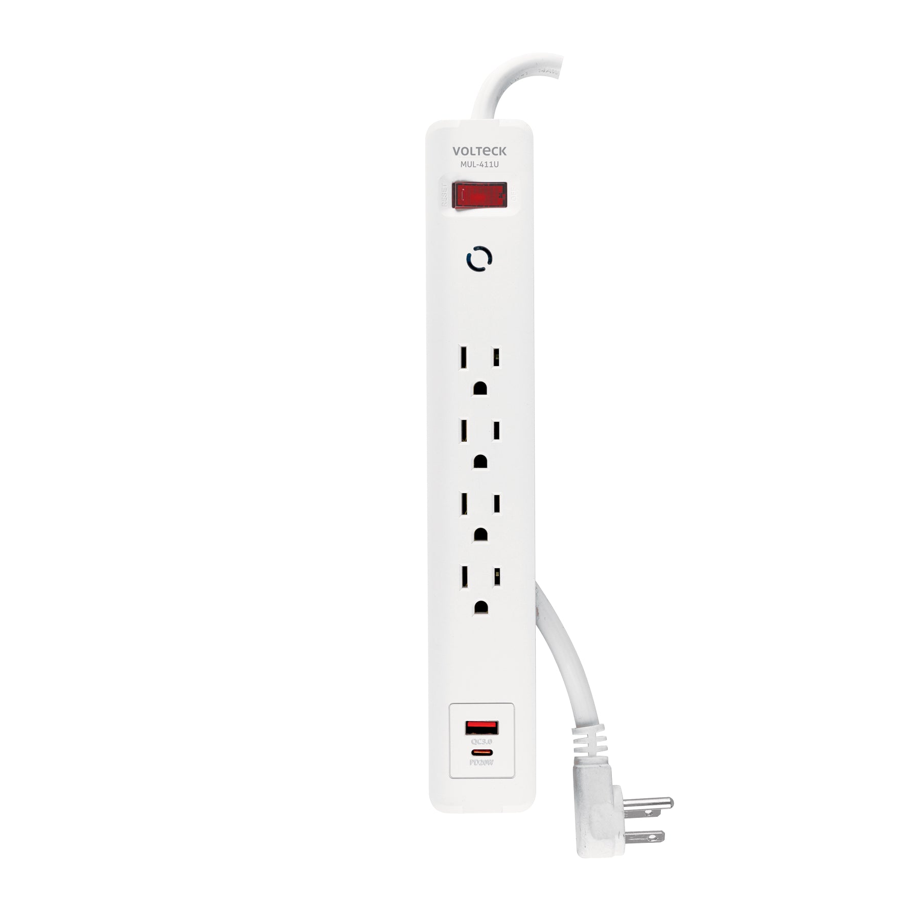 Multicontacto 4 entradas, 1 USB A + 1 USB C, blanco, VOLTECK | MUL-411U | 45664