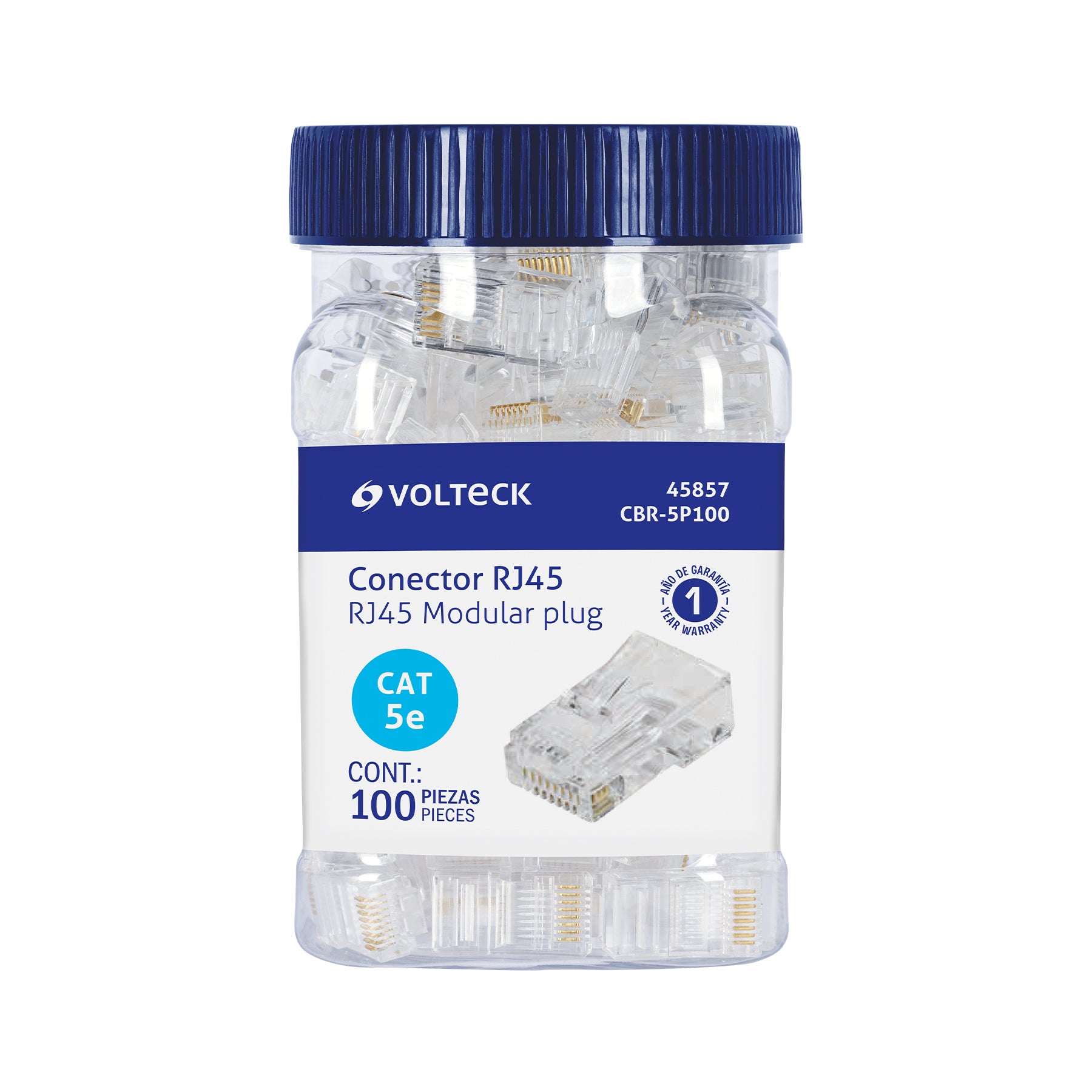 Plug RJ45 CAT5E, Bote con 100 piezas, VOLTECK | CBR-5P100 | 45857