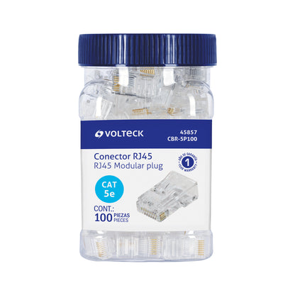Plug RJ45 CAT5E, Bote con 100 piezas, VOLTECK | CBR-5P100 | 45857